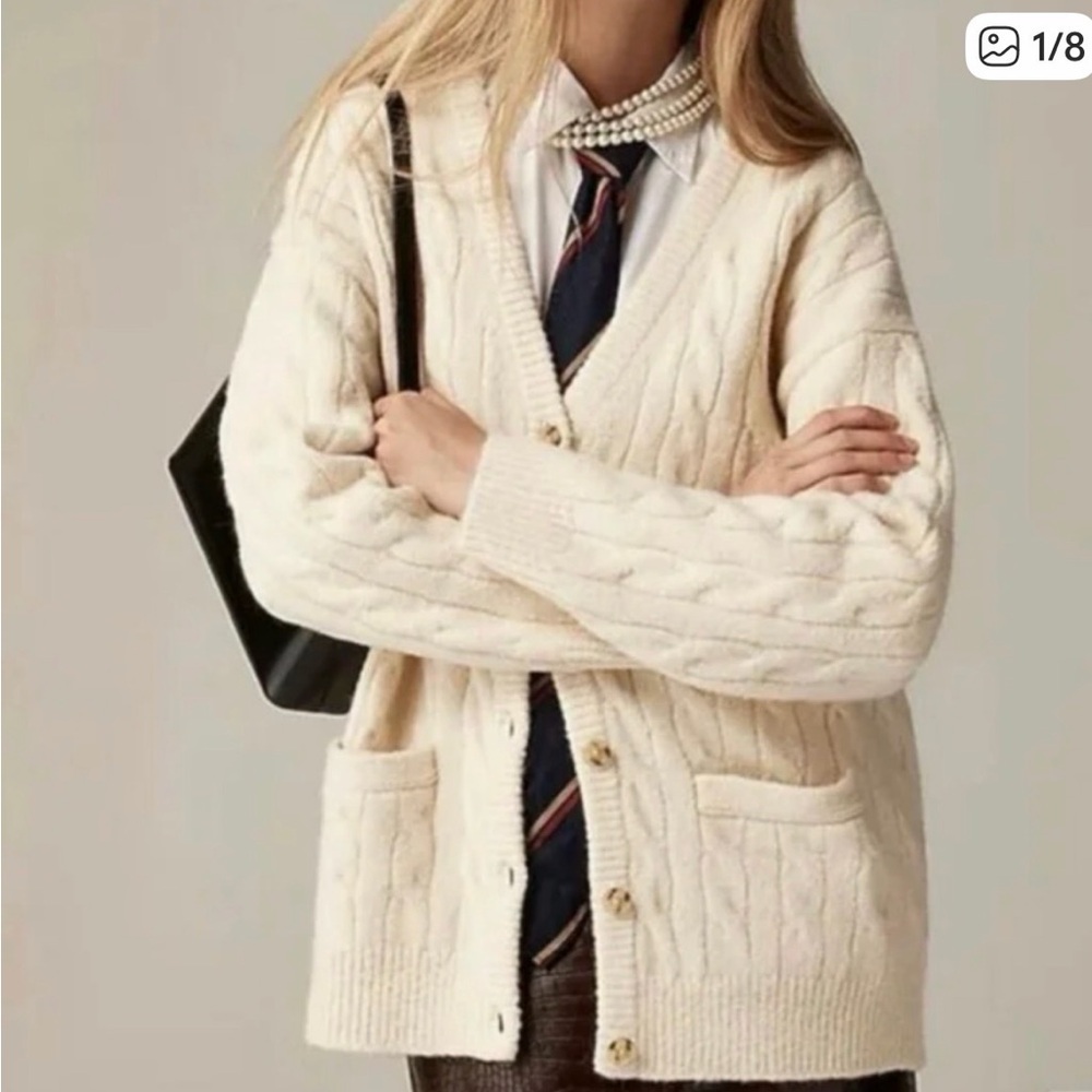 J. Crew Women's Ivory Cable Knit Cardigan cable knit size S/M